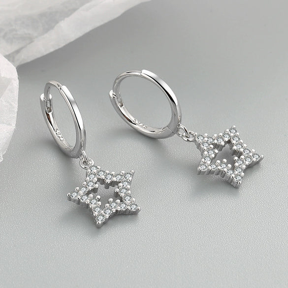 S925 Sterling Silver Five Pointed Star Earrings With Zircon Geometric Electroplated Stud Earrings