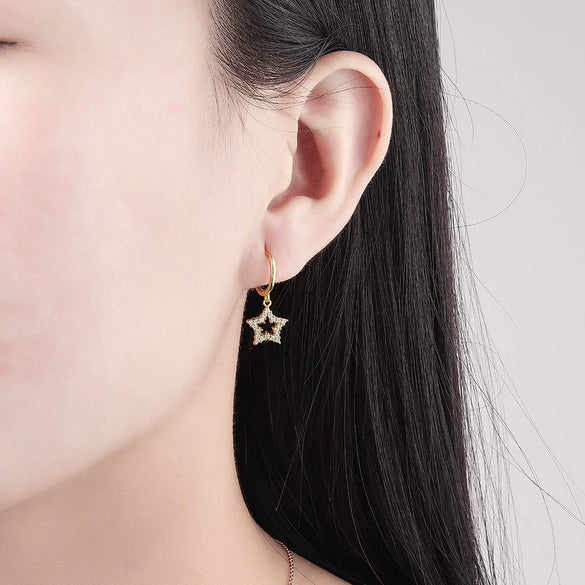 S925 Sterling Silver Five Pointed Star Earrings With Zircon Geometric Electroplated Stud Earrings
