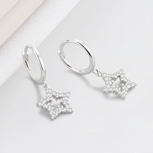 S925 Sterling Silver Five Pointed Star Earrings With Zircon Geometric Electroplated Stud Earrings