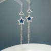 S925 Sterling Silver Five Pointed Star Long Tassel Earrings With Diamond Accent Elegant Fashion Dangle Earrings For Women