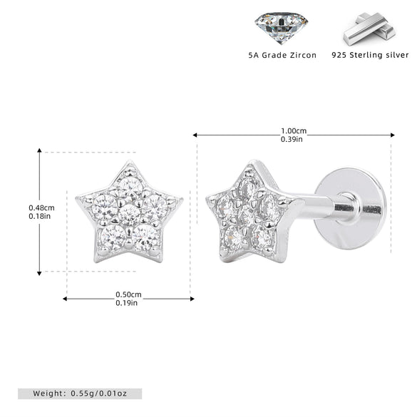 S925 Sterling Silver Fivepointed Star Earrings Electroplated Design