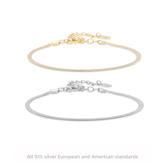 S925 Sterling Silver Flat Snake Blade Chain Ushape Geometric Light Luxury Electroplated Women's Bracelet