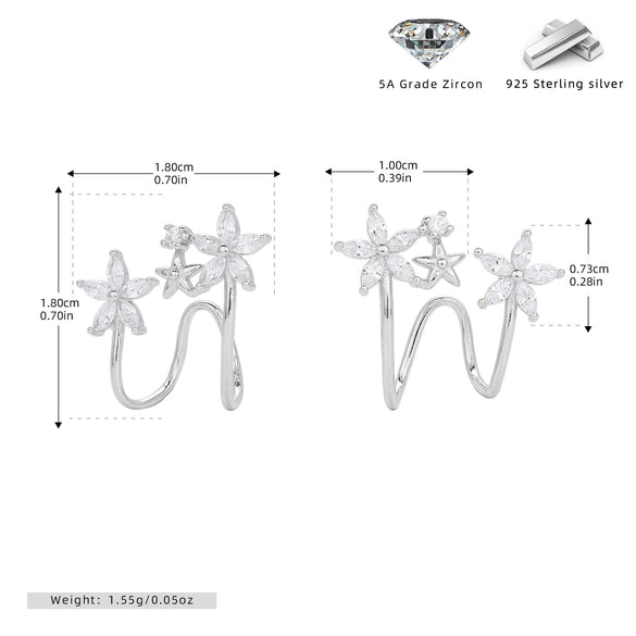 S925 Sterling Silver Flower Ear Clip Electroplated Sweet Fashion Women's Earrings Without Ear Holes