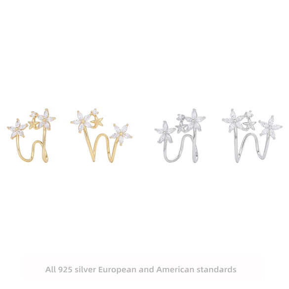 S925 Sterling Silver Flower Ear Clip Electroplated Sweet Fashion Women's Earrings Without Ear Holes