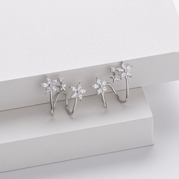 S925 Sterling Silver Flower Ear Clip Electroplated Sweet Fashion Women's Earrings Without Ear Holes