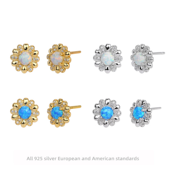 S925 Sterling Silver Flower Microinlaid Zircon Earrings