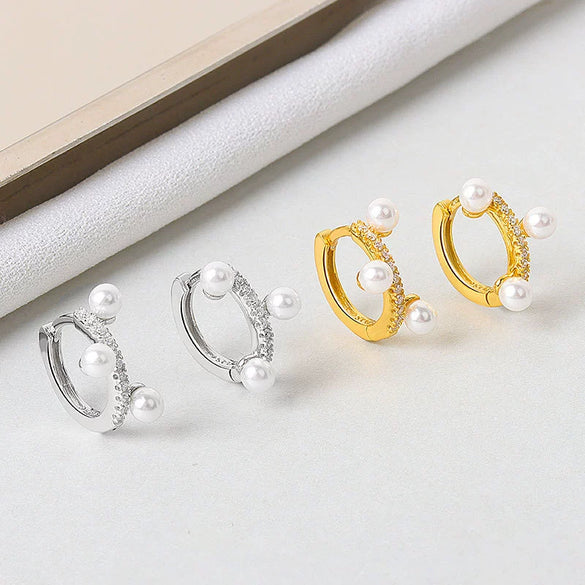 S925 Sterling Silver Flower Pearl Ear Studs Elegant Floral Design Earrings For Women