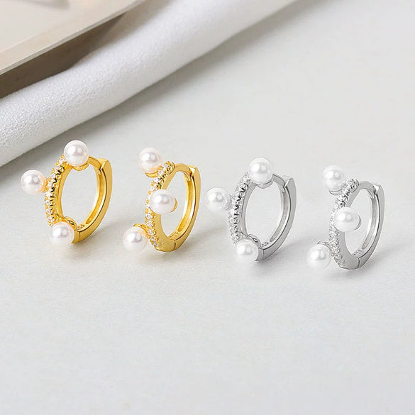 S925 Sterling Silver Flower Pearl Ear Studs Elegant Floral Design Earrings For Women