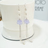 S925 Sterling Silver Flower Star Earrings With Purple Ice Crystal And Pearl Tassel Long Elegant Drop Earrings For Women