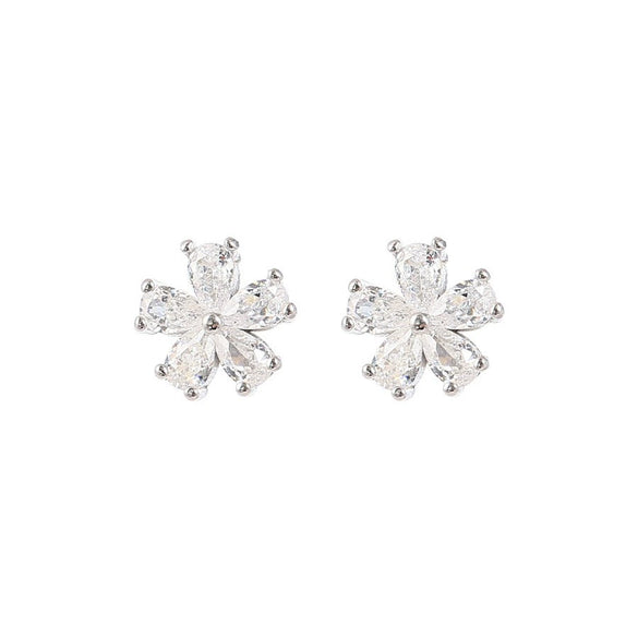 S925 Sterling Silver Flower Stud Earrings With Crystal Zircon Inlay Light Luxury Elegant Fashion Earrings For Women