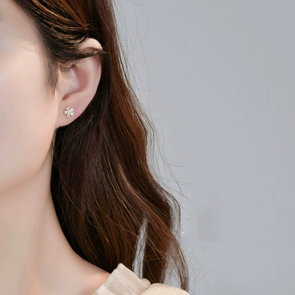 S925 Sterling Silver Flower Stud Earrings With Crystal Zircon Inlay Light Luxury Elegant Fashion Earrings For Women