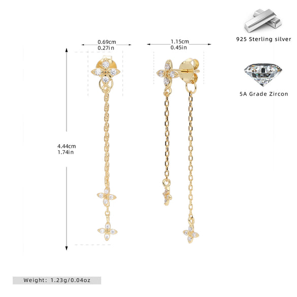S925 Sterling Silver Flower Tassel Zircon Earrings For Women