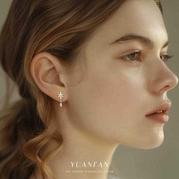 S925 Sterling Silver Flower Zirconia Earrings For Women