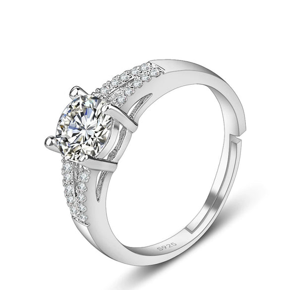 S925 Sterling Silver Four Claw Geometric Zircon Ring For Women Classic Micro Inlaid Simple Elegant Adjustable Jewelry