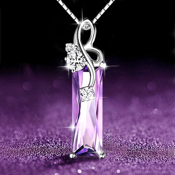 S925 Sterling Silver Four Leaf Clover Amethyst Diamond Ladies Necklace