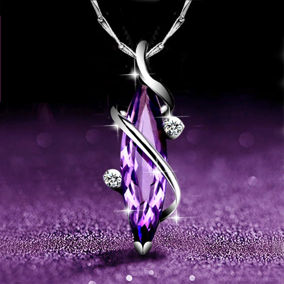 S925 Sterling Silver Four Leaf Clover Amethyst Diamond Ladies Necklace