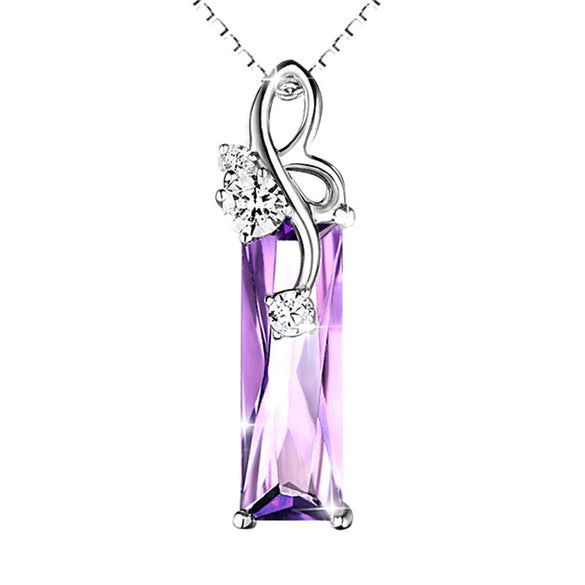 S925 Sterling Silver Four Leaf Clover Amethyst Diamond Ladies Necklace