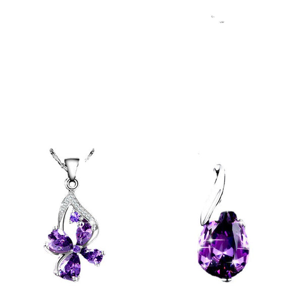 S925 Sterling Silver Four Leaf Clover Amethyst Diamond Ladies Necklace