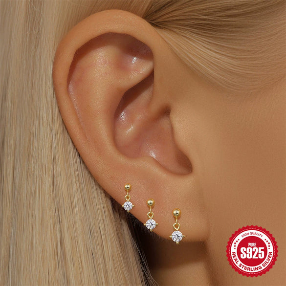 S925 Sterling Silver Fourclaw Diamondencrusted Geometric Earrings For Women With Electroplating Design Minimalist Style