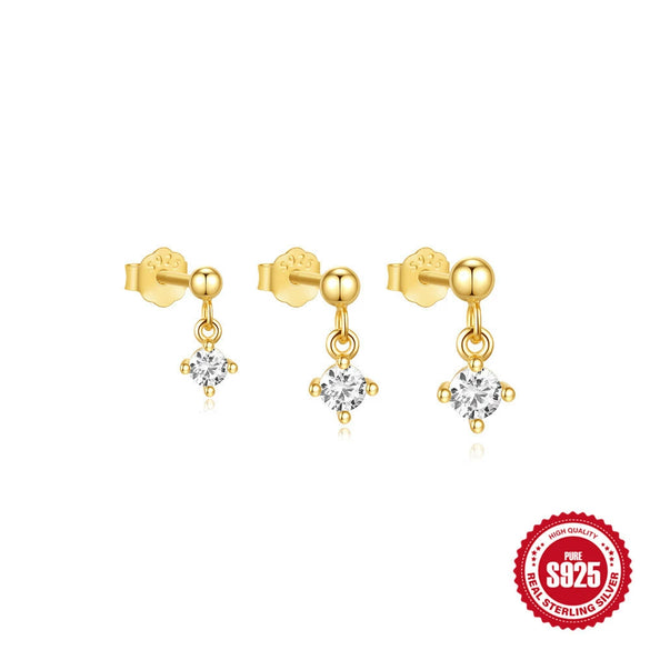 S925 Sterling Silver Fourclaw Diamondencrusted Geometric Earrings For Women With Electroplating Design Minimalist Style