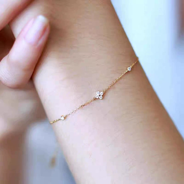 S925 Sterling Silver Fourleaf Clover Bracelet Plated With 18K Gold Inlaid With Zircon Light Luxury Style