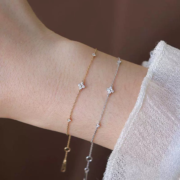 S925 Sterling Silver Fourleaf Clover Bracelet Plated With 18K Gold Inlaid With Zircon Light Luxury Style