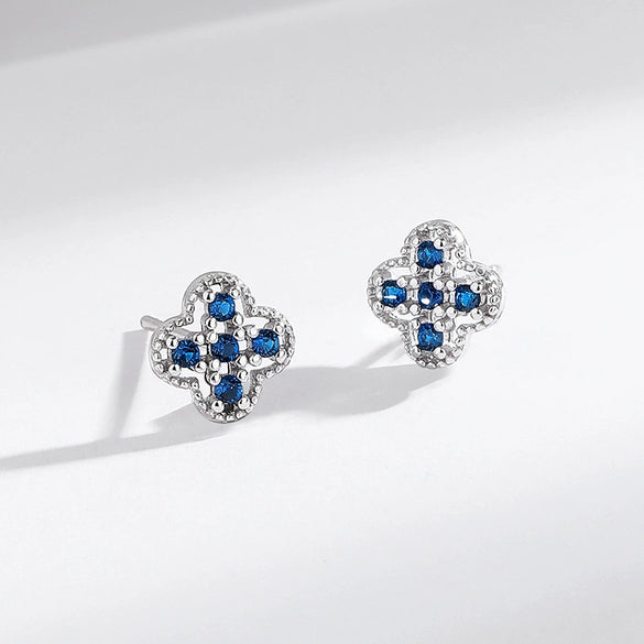 S925 Sterling Silver Fourleaf Clover Colored Diamond Women's Light Luxury Earrings