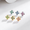 S925 Sterling Silver Fourleaf Clover Colored Diamond Women's Light Luxury Earrings