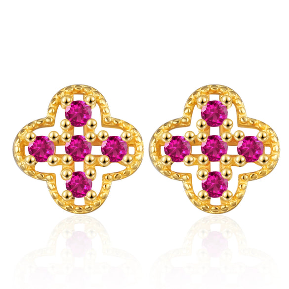 S925 Sterling Silver Fourleaf Clover Colored Diamond Women's Light Luxury Earrings