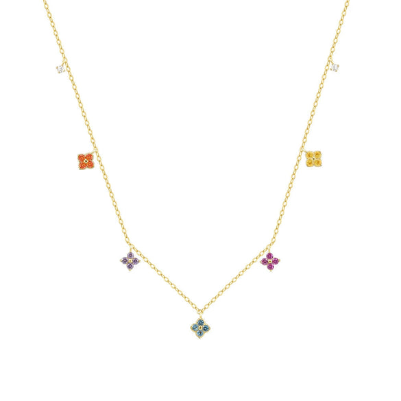 S925 Sterling Silver Fourleaf Clover Necklace With French Color Zircon For Women Light Luxury Niche Design Clavicle Chain