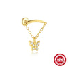 S925 Sterling Silver Fourleaf Clover Tassel Bow Geometric Piercing Earrings Set With Gemstones