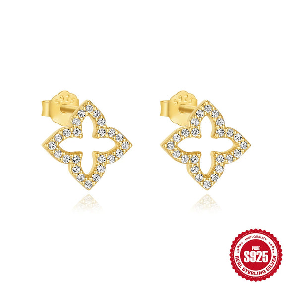 S925 Sterling Silver Fourleaf Clover Unisex Bracelet And Earrings With Electroplating