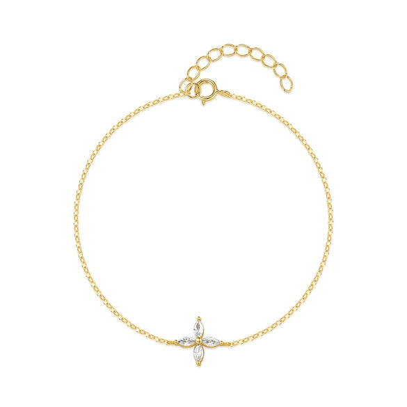S925 Sterling Silver Fourleaf Flower Petal Geometric Minimalist Light Luxury Electroplated Real Gold Plated Bracelet For Women
