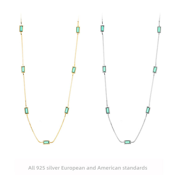 S925 Sterling Silver French Retro Geometric Inlaid Zircon Clavicle Necklace