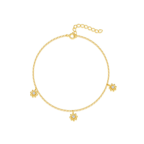 S925 Sterling Silver Fresh Flower Petal Pendant Bracelet For Women With Real Gold Electroplating And Geometric Design