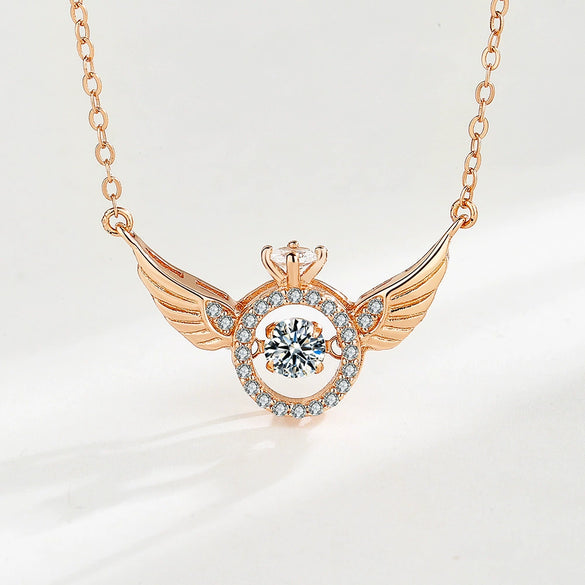 S925 Sterling Silver Geometric Angel Wings Pendant Necklace For Women