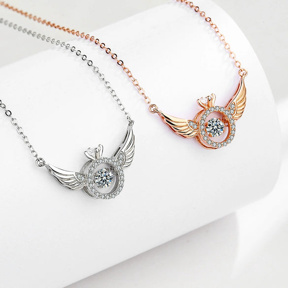 S925 Sterling Silver Geometric Angel Wings Pendant Necklace For Women