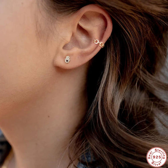 S925 Sterling Silver Geometric Angel's Eye Black Diamond Earrings With Diamondencrusted And Protection Electroplating