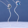 S925 Sterling Silver Geometric Asymmetric Tassel Earrings With Blue Star Moon And Wave Ear Line Design