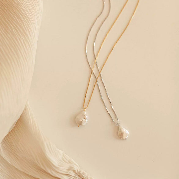 S925 Sterling Silver Geometric Baroque Freshwater Pearl Women's O Chain Necklace With Electroplating