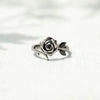 S925 Sterling Silver Geometric Black Flower Rose Ring For Women Electroplated