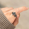 S925 Sterling Silver Geometric Black Flower Rose Ring For Women Electroplated