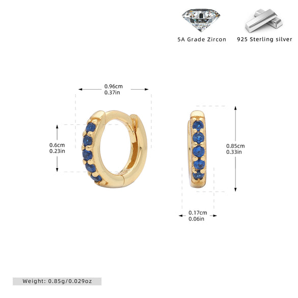 S925 Sterling Silver Geometric Blue Zircon Inlaid Round Earrings With Electroplating