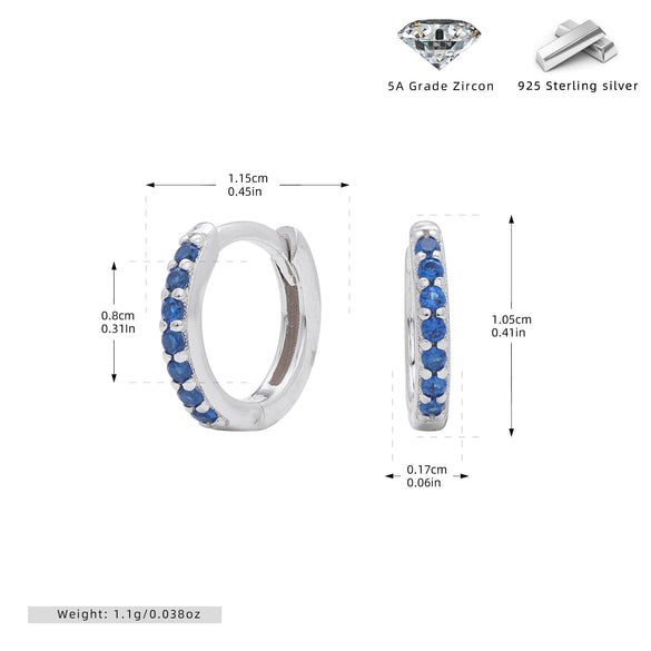 S925 Sterling Silver Geometric Blue Zircon Inlaid Round Earrings With Electroplating