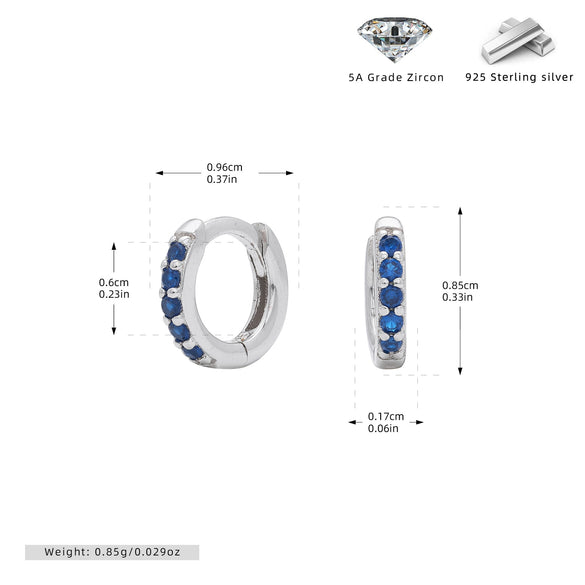 S925 Sterling Silver Geometric Blue Zircon Inlaid Round Earrings With Electroplating