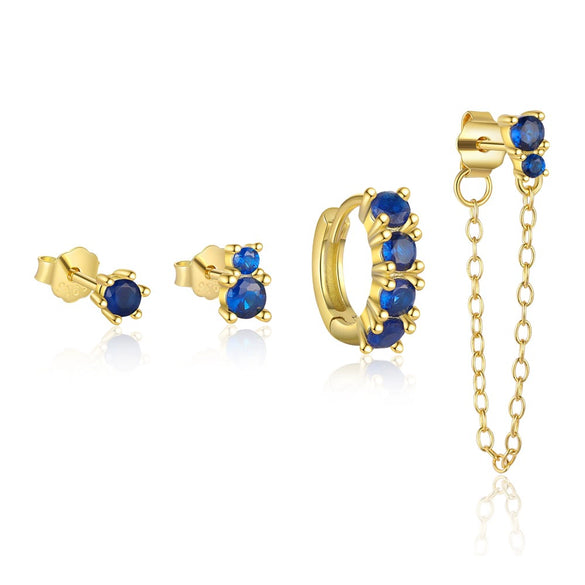 S925 Sterling Silver Geometric Blue Zirconium Earrings For Women Light Luxury Simple Style