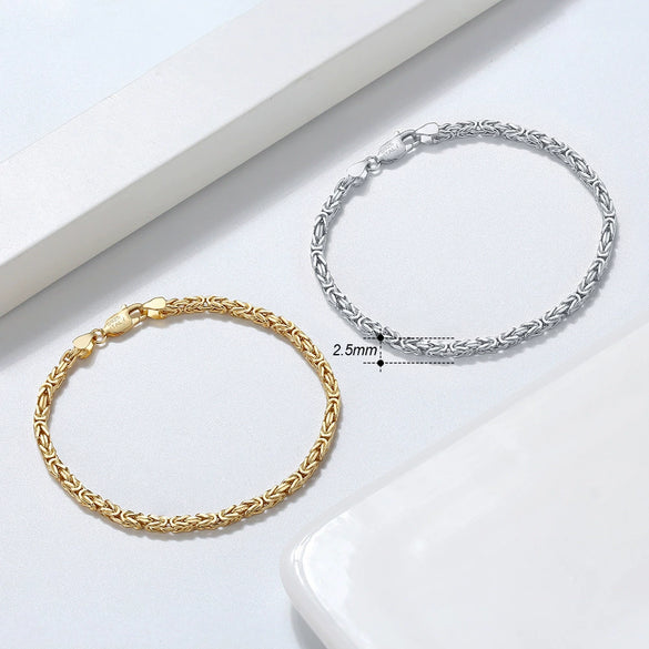S925 Sterling Silver Geometric Byzantine Flat Bracelet Electroplated Unisex Hand Jewelry