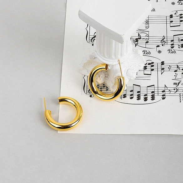 S925 Sterling Silver Geometric C Shape Hoop Earrings Electroplated Minimalist Light Luxury Statement Jewelry