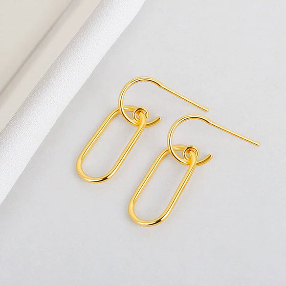 S925 Sterling Silver Geometric Chain Earrings Minimalist Style Delicate Drop Earrings For Women And Students