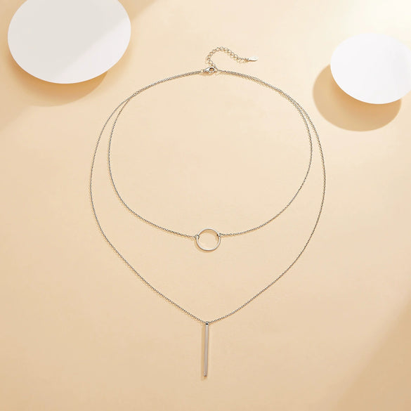 S925 Sterling Silver Geometric Circle Necklace With Inlaid Zircon Fashion Simple Light Luxury Niche Design Double Clavicle Chain For Women